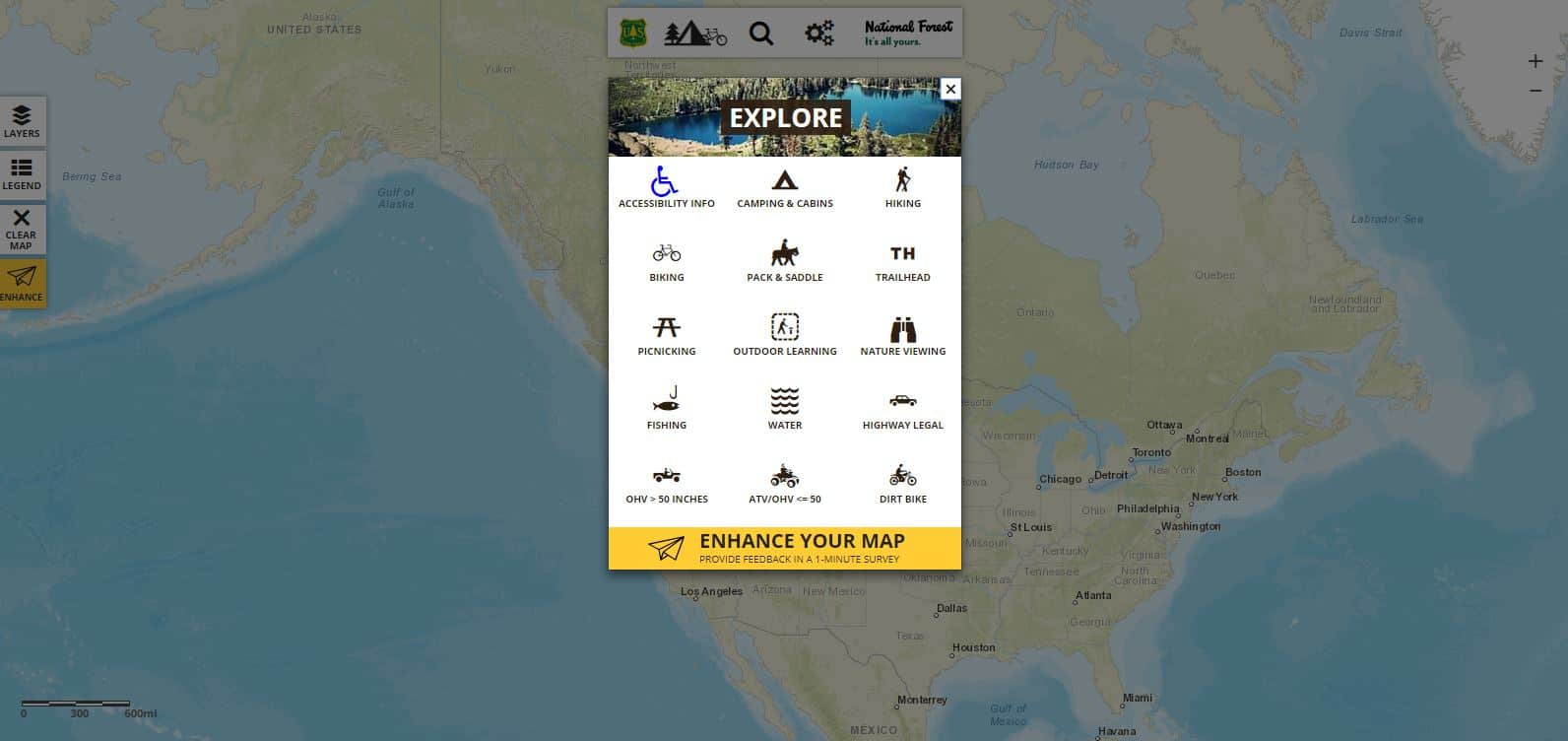 Interactive Forest Service Visitor Map