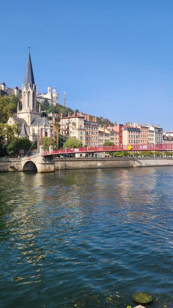 Lyon as seen from a viking cruise ship on the rhone river in france europe