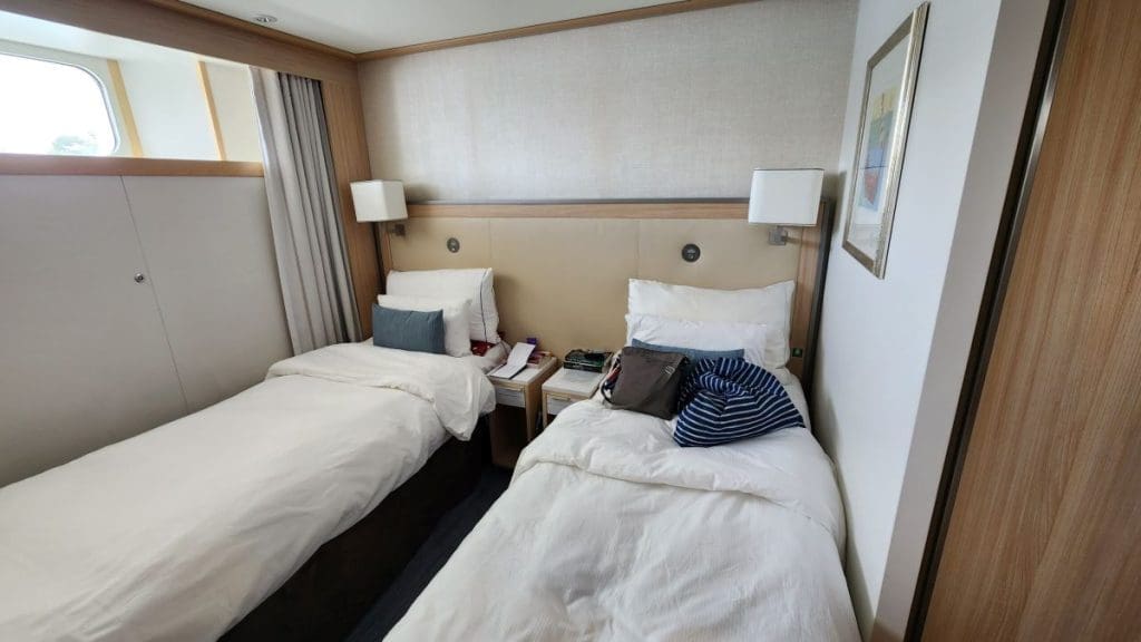 Two single beds in our viking river cruise room