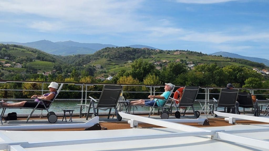 A sunny day on the upstairs deck of the viking delling as we cruise down the rhone in france