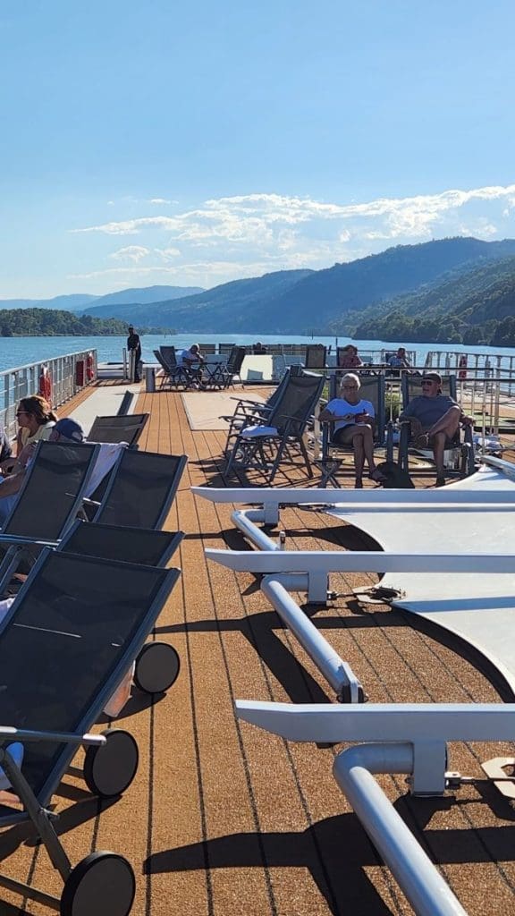 Cruisers relaxing on the upper deck of the Viking Delling as we cruised down the Rhone
